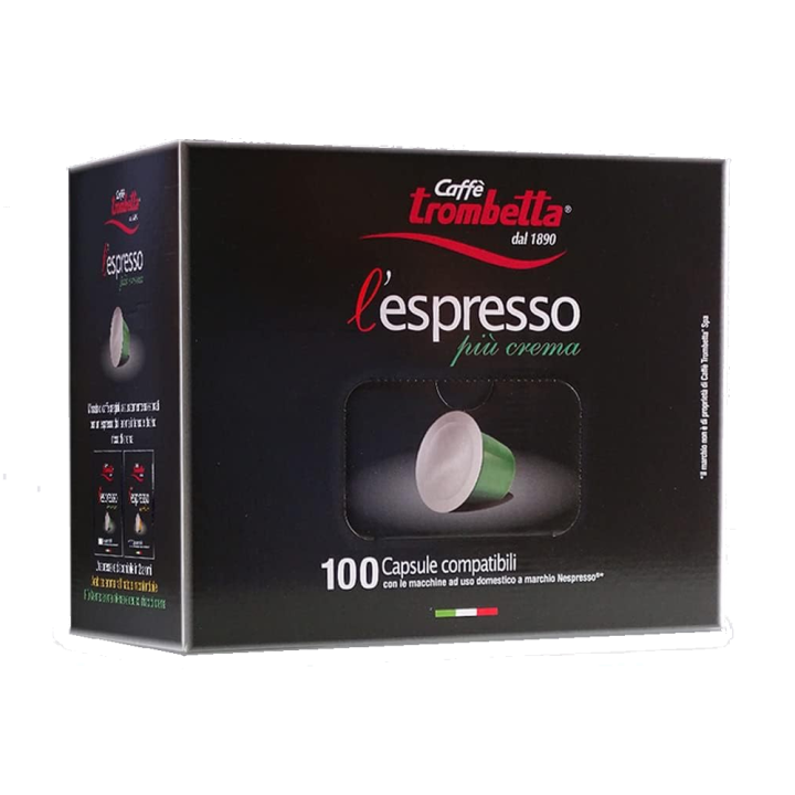 Caffè Trombetta Piu Crema Espresso Coffee Capsules, 100 Pack