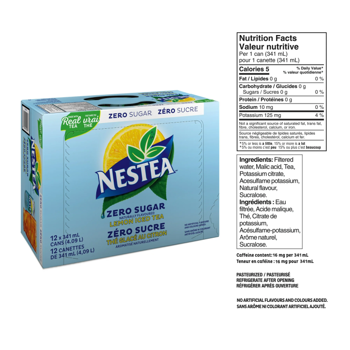Nestea Lemon Iced Tea Zero Sugar 12x341mL cans