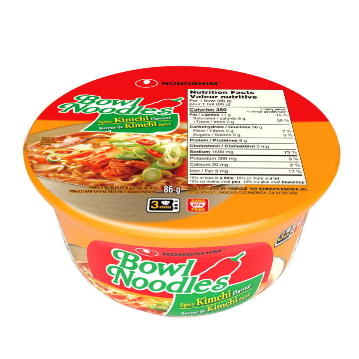 Nongshim Spicy Kimchi Noodle Soup Bowls 12×86 g