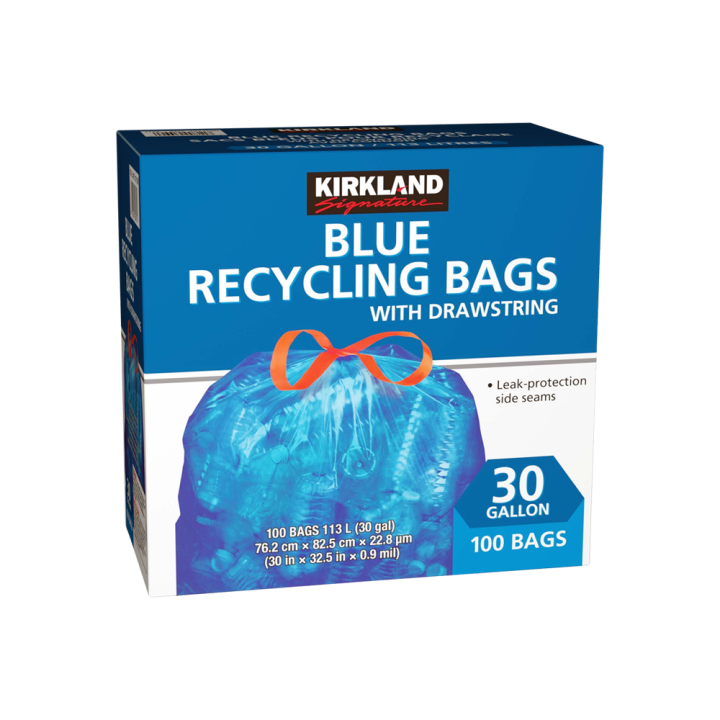 Kirkland Signature - Blue Recycling Bags with Drawstrings - 30"x32.5" - 100ct