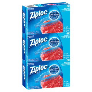 Ziploc Easy Open Medium Freezer Bags 3 packs of 60