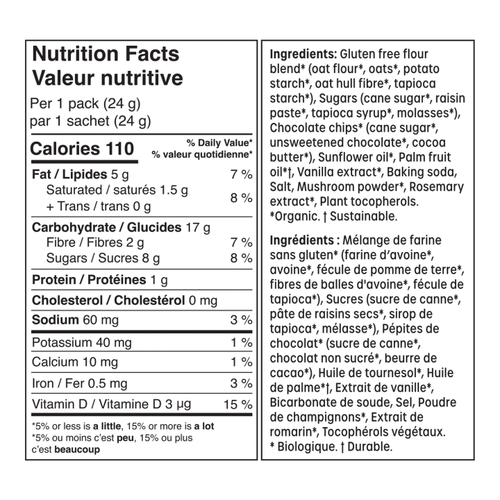 Made Good Organic Oatmeal Chocolate Chip Cookies Nutrition Facts