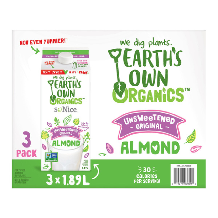 So Nice Organic Unsweetened Almond Milk 3x1.89 L