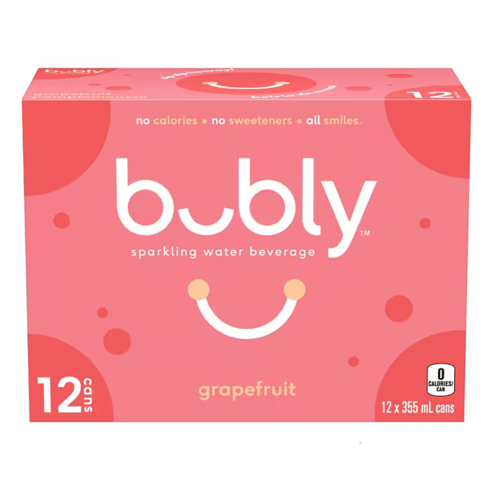 Bubly Grapefruit Sparkling Water 355 mL cans, pack of 12