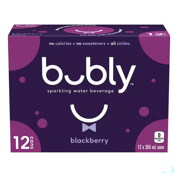Bubly Blackberry Sparkling Water 355 mL cans, pack of 12