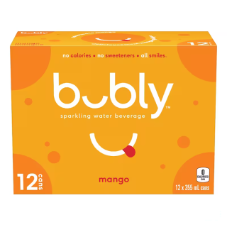 Bubly Mango Sparkling Water 355 mL cans, pack of 12