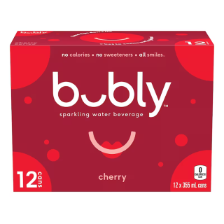 Bubly Cherry Sparkling Water 355 mL cans, pack of 12