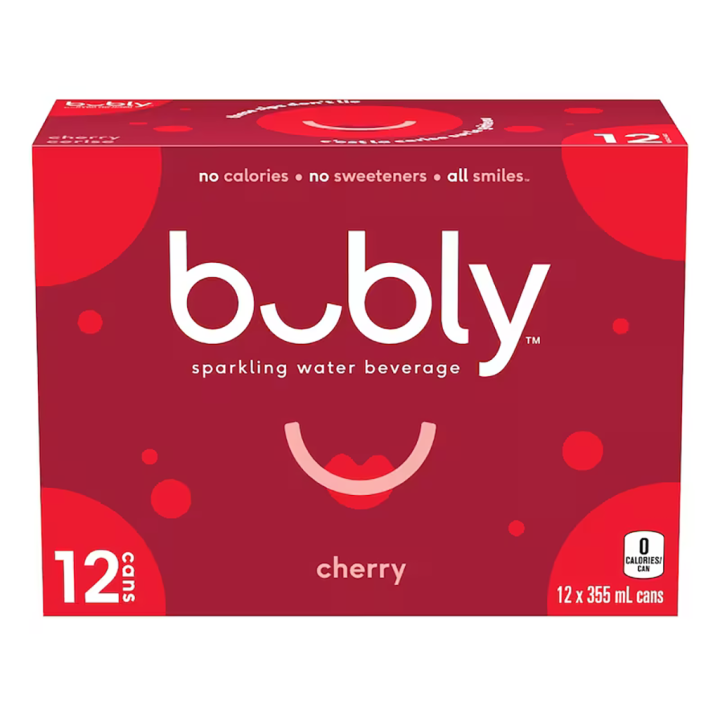 Bubly Cherry Sparkling Water 355 mL cans, pack of 12