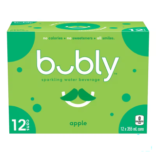Bubly Apple Sparkling Water 355 mL cans, pack of 12